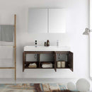 Fresca Vista 48" Walnut Wall Hung Double Sink Modern Bathroom Vanity with Medicine Cabinet 4