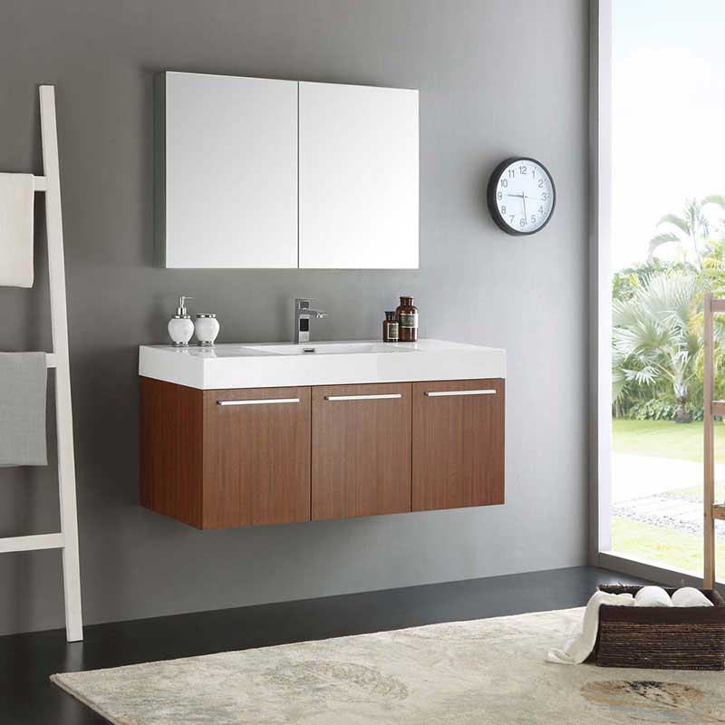 Fresca Vista 48" Teak Wall Hung Modern Bathroom Vanity with Medicine Cabinet 2