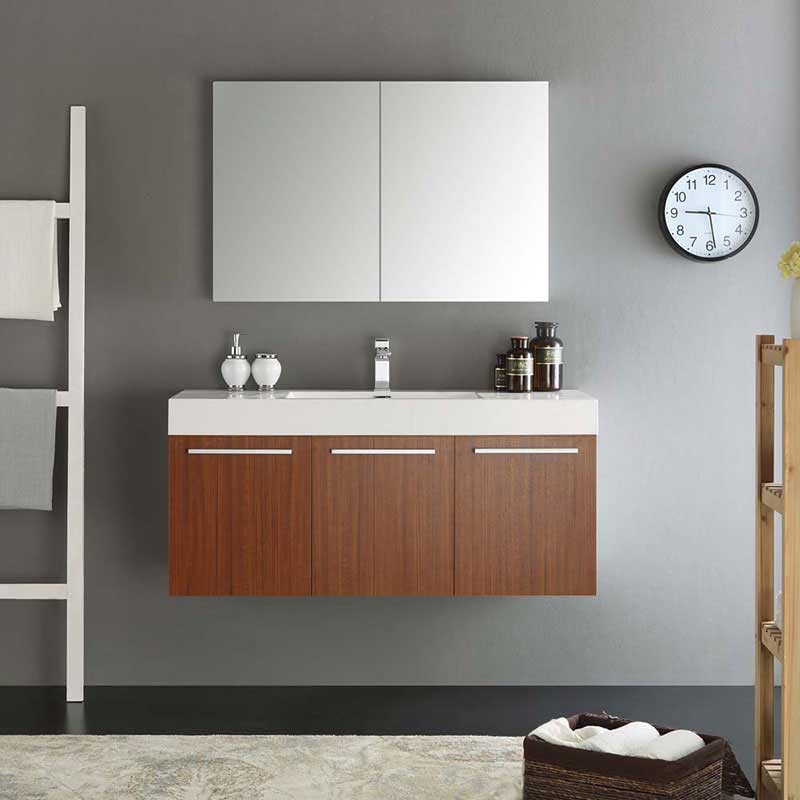 Fresca Vista 48" Teak Wall Hung Modern Bathroom Vanity with Medicine Cabinet 3