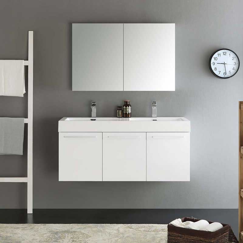 Fresca Vista 48" White Wall Hung Double Sink Modern Bathroom Vanity with Medicine Cabinet 3