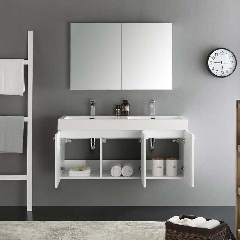Fresca Vista 48" White Wall Hung Double Sink Modern Bathroom Vanity with Medicine Cabinet 4