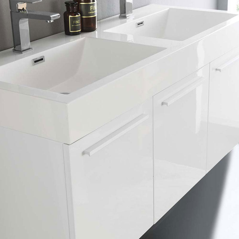 Fresca Vista 48" White Wall Hung Double Sink Modern Bathroom Vanity with Medicine Cabinet 5