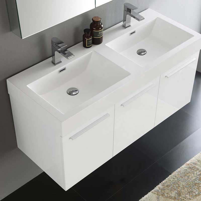 Fresca Vista 48" White Wall Hung Double Sink Modern Bathroom Vanity with Medicine Cabinet 6