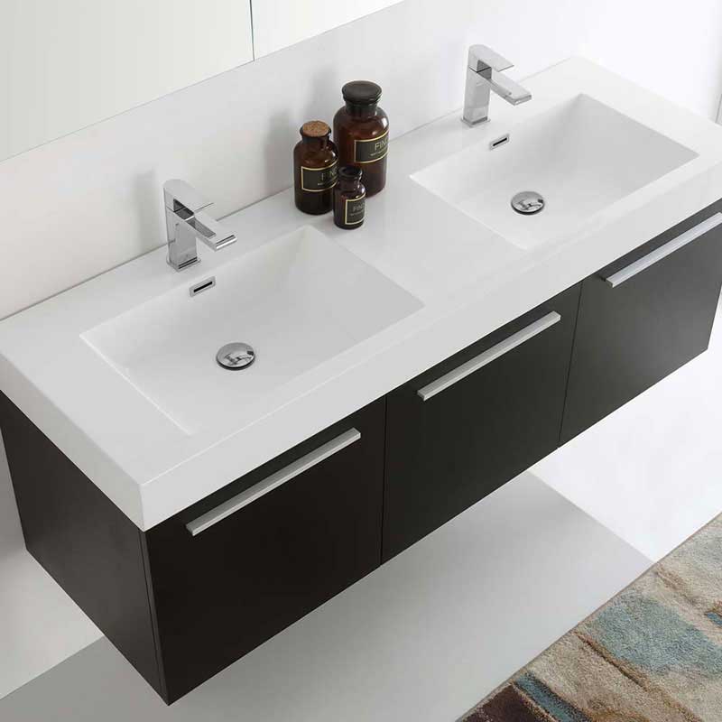 Fresca Vista 60" Black Wall Hung Double Sink Modern Bathroom Vanity with Medicine Cabinet 5