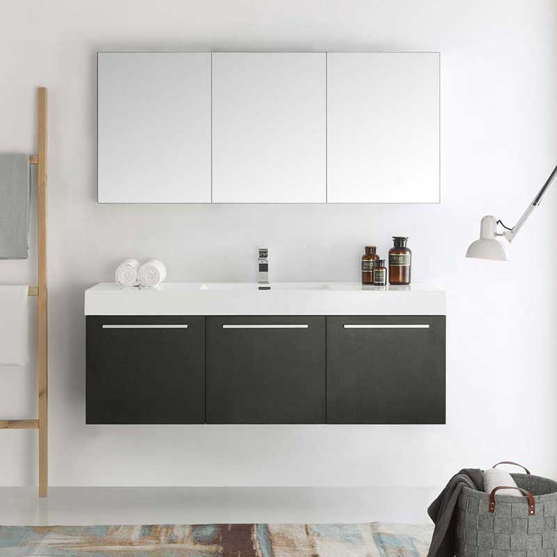Fresca Vista 60" Black Wall Hung Single Sink Modern Bathroom Vanity with Medicine Cabinet 3