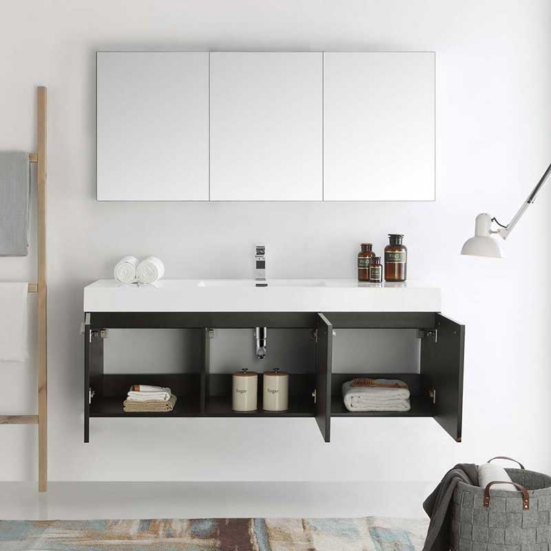 Fresca Vista 60" Black Wall Hung Single Sink Modern Bathroom Vanity with Medicine Cabinet 4
