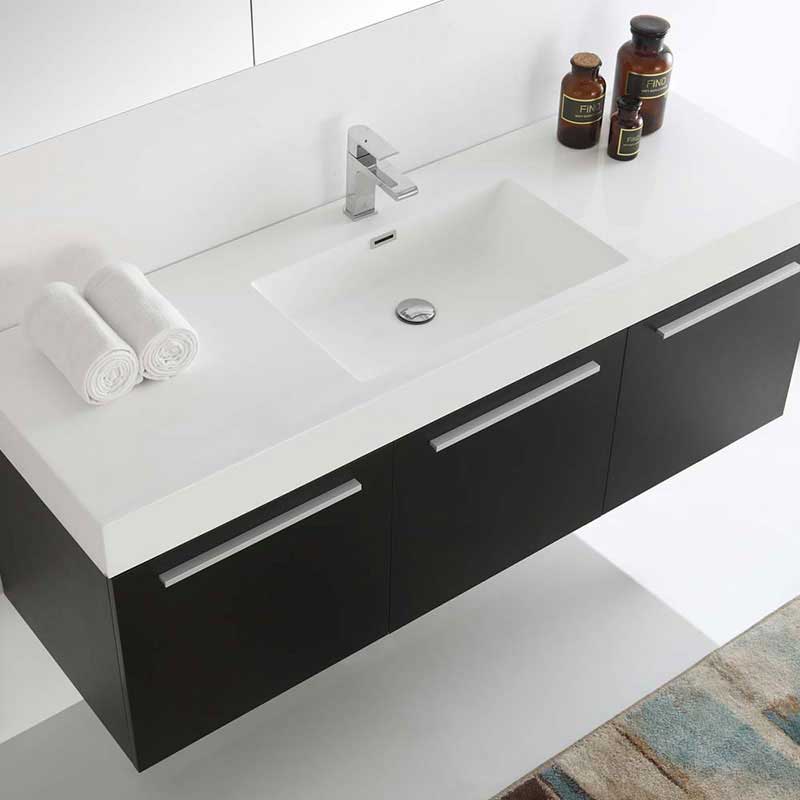 Fresca Vista 60" Black Wall Hung Single Sink Modern Bathroom Vanity with Medicine Cabinet 6