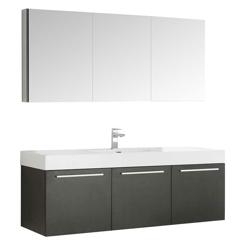 Fresca Vista 60" Black Wall Hung Single Sink Modern Bathroom Vanity with Medicine Cabinet