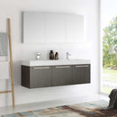 Fresca Vista 60" Gray Oak Wall Hung Double Sink Modern Bathroom Vanity with Medicine Cabinet 2
