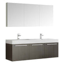 Fresca Vista 60" Gray Oak Wall Hung Double Sink Modern Bathroom Vanity with Medicine Cabinet