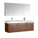 Fresca Vista 60" Teak Wall Hung Double Sink Modern Bathroom Vanity with Medicine Cabinet