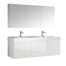 Fresca Vista 60" White Wall Hung Double Sink Modern Bathroom Vanity with Medicine Cabinet