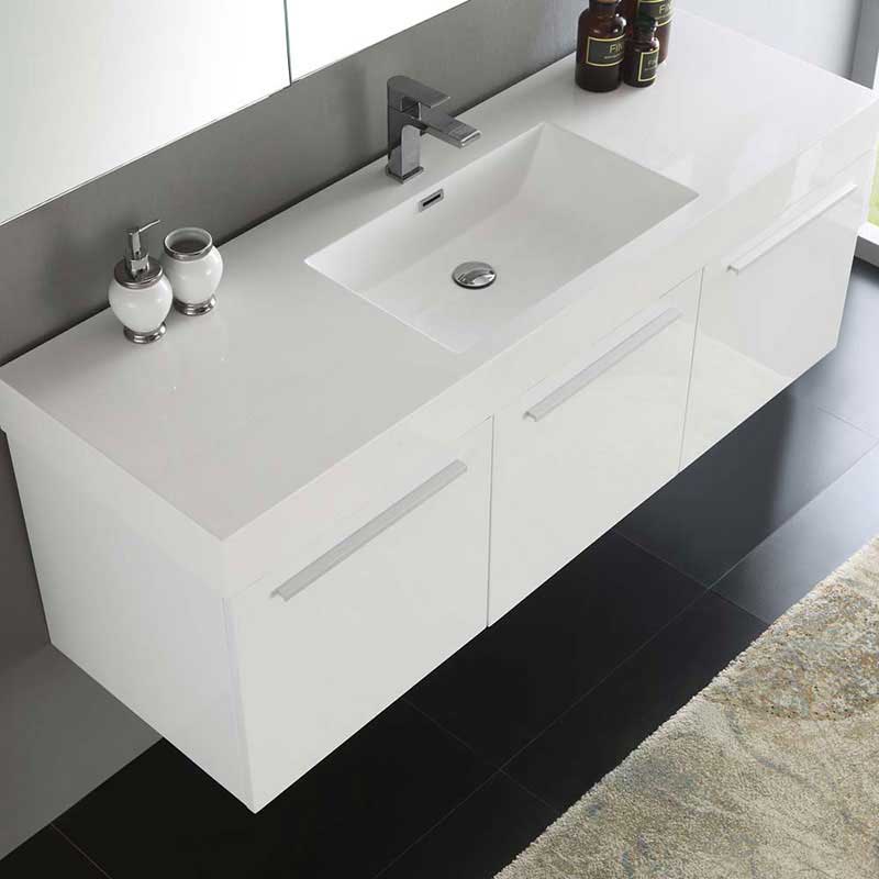 Fresca Vista 60" White Wall Hung Single Sink Modern Bathroom Vanity with Medicine Cabinet 6