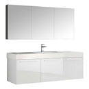 Fresca Vista 60" White Wall Hung Single Sink Modern Bathroom Vanity with Medicine Cabinet