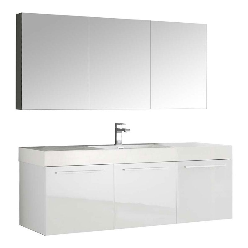 Fresca Vista 60" White Wall Hung Single Sink Modern Bathroom Vanity with Medicine Cabinet
