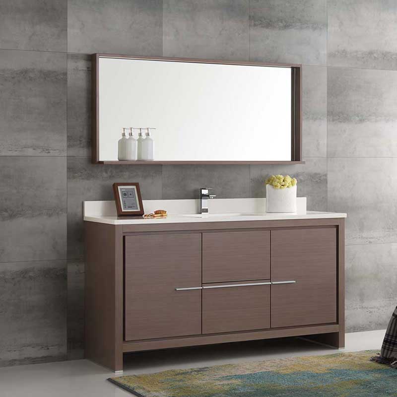 Fresca Allier 60" Gray Oak Modern Single Sink Bathroom Vanity with Mirror 2