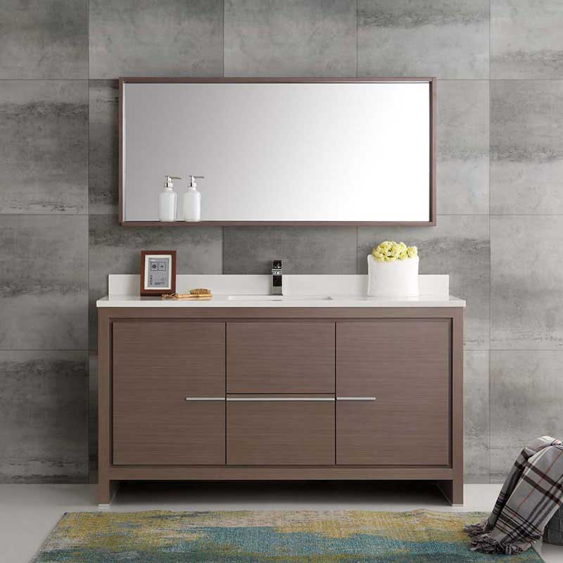 Fresca Allier 60" Gray Oak Modern Single Sink Bathroom Vanity with Mirror 3