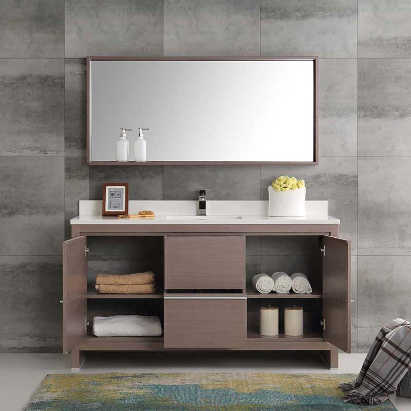 Fresca Allier 60" Gray Oak Modern Single Sink Bathroom Vanity with Mirror 4