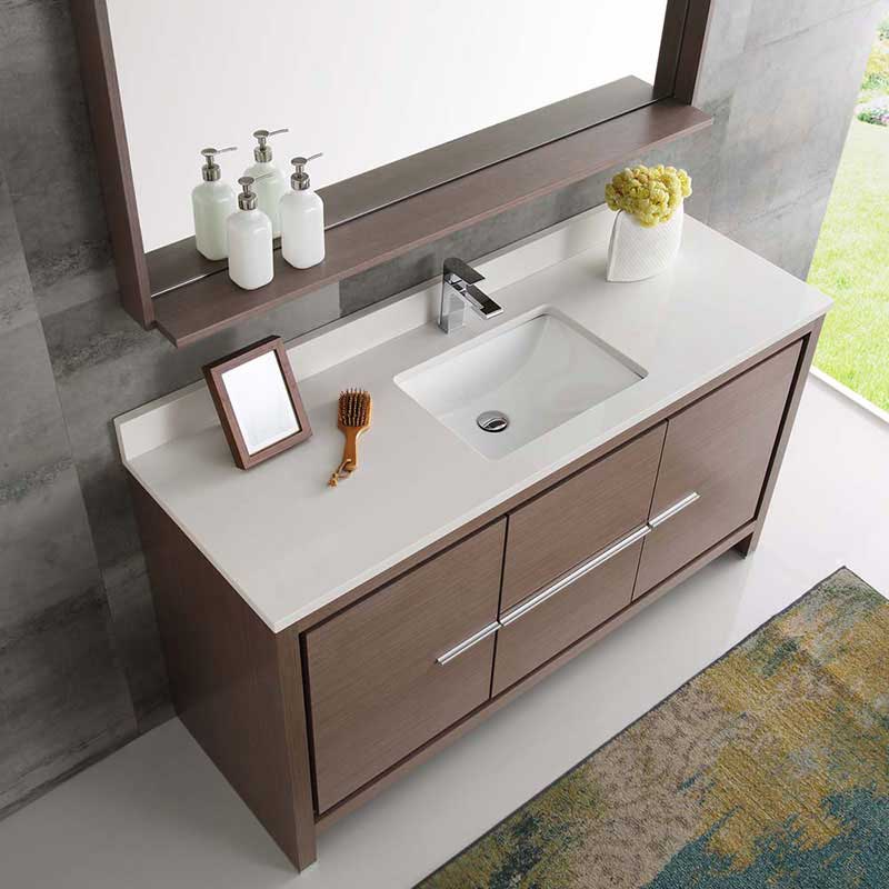 Fresca Allier 60" Gray Oak Modern Single Sink Bathroom Vanity with Mirror 6