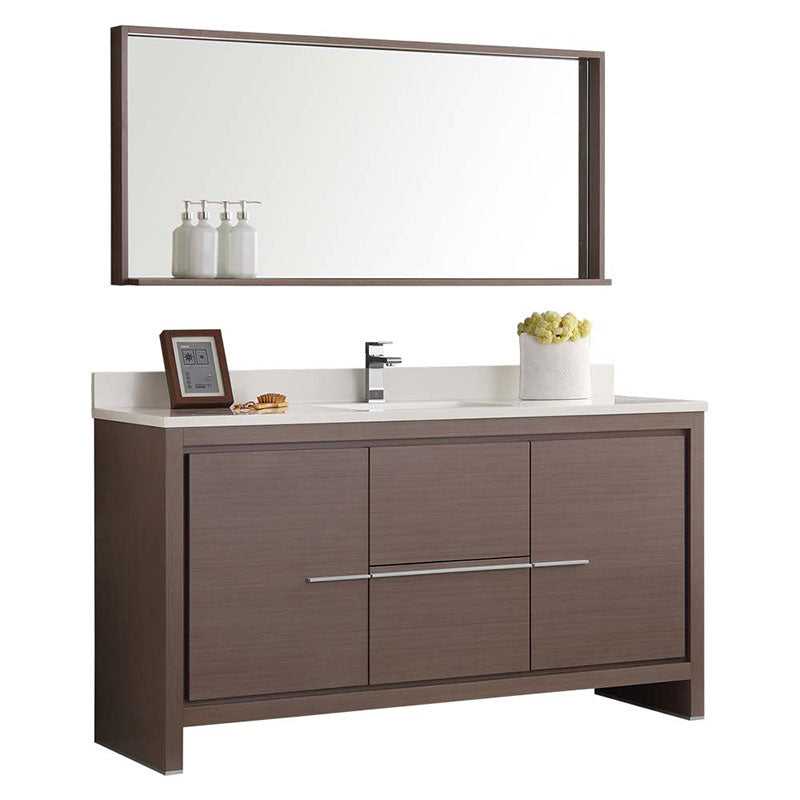 Fresca Allier 60" Gray Oak Modern Single Sink Bathroom Vanity with Mirror