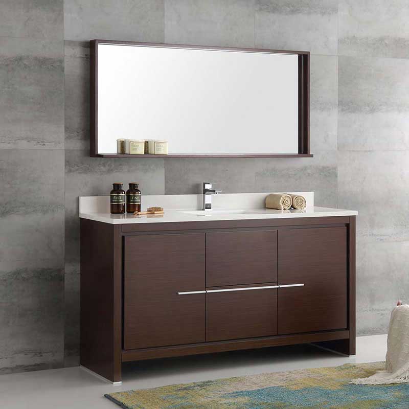 Fresca Allier 60" Wenge Brown Modern Single Sink Bathroom Vanity with Mirror 2
