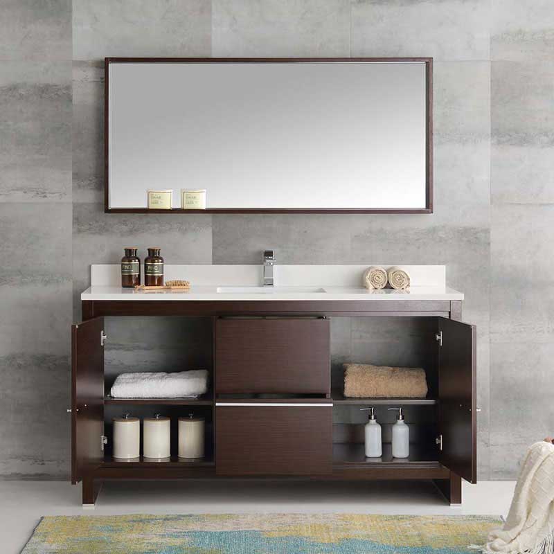 Fresca Allier 60" Wenge Brown Modern Single Sink Bathroom Vanity with Mirror 4