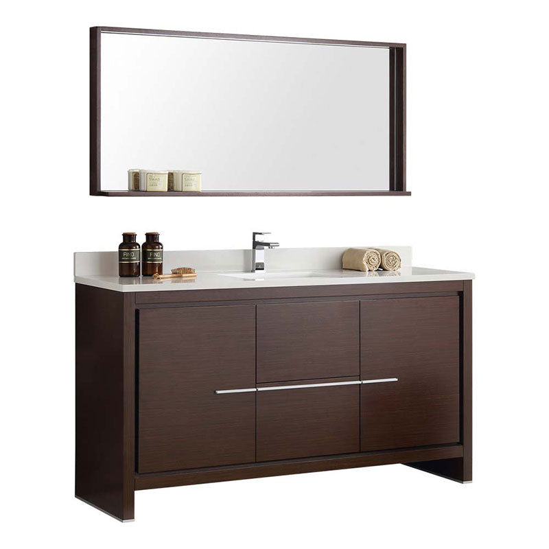 Fresca Allier 60" Wenge Brown Modern Single Sink Bathroom Vanity with Mirror