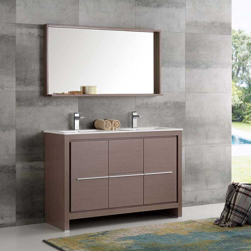 Fresca Allier 48" Gray Oak Modern Double Sink Bathroom Vanity with Mirror 2