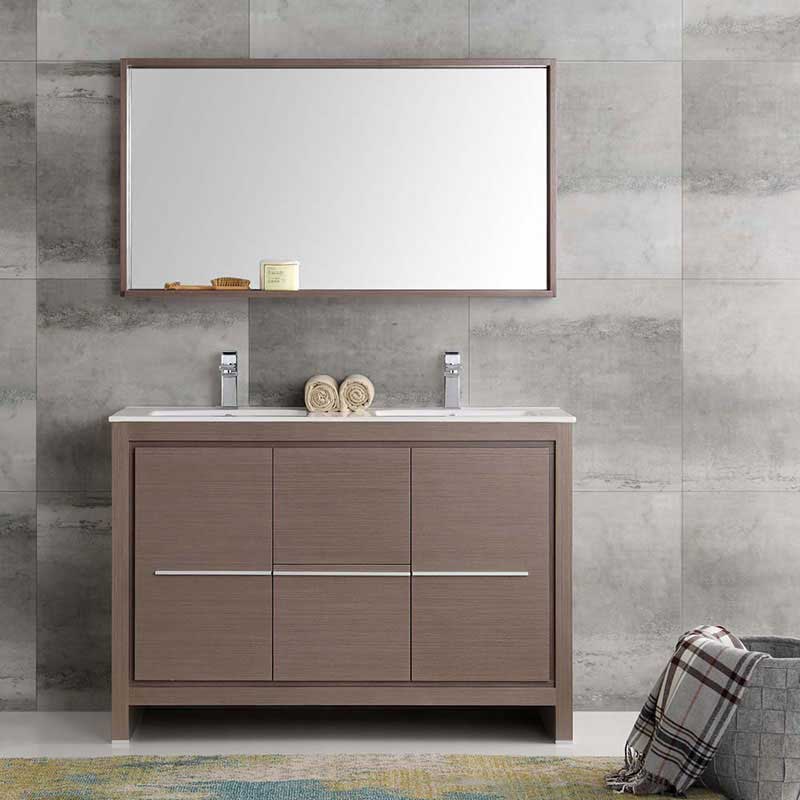 Fresca Allier 48" Gray Oak Modern Double Sink Bathroom Vanity with Mirror 3