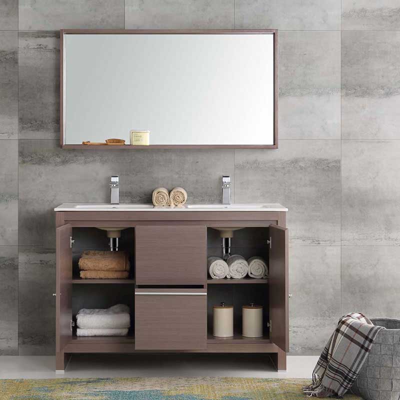 Fresca Allier 48" Gray Oak Modern Double Sink Bathroom Vanity with Mirror 4