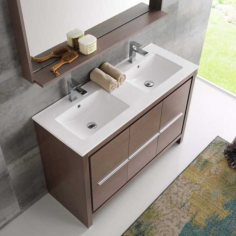 Fresca Allier 48" Gray Oak Modern Double Sink Bathroom Vanity with Mirror 5