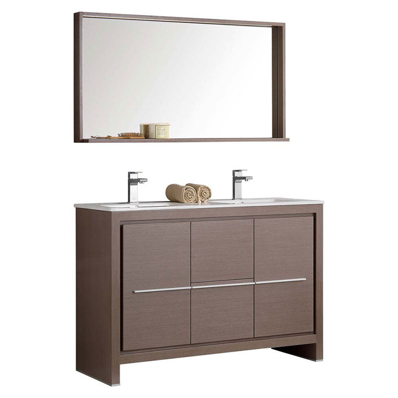 Fresca Allier 48" Gray Oak Modern Double Sink Bathroom Vanity with Mirror