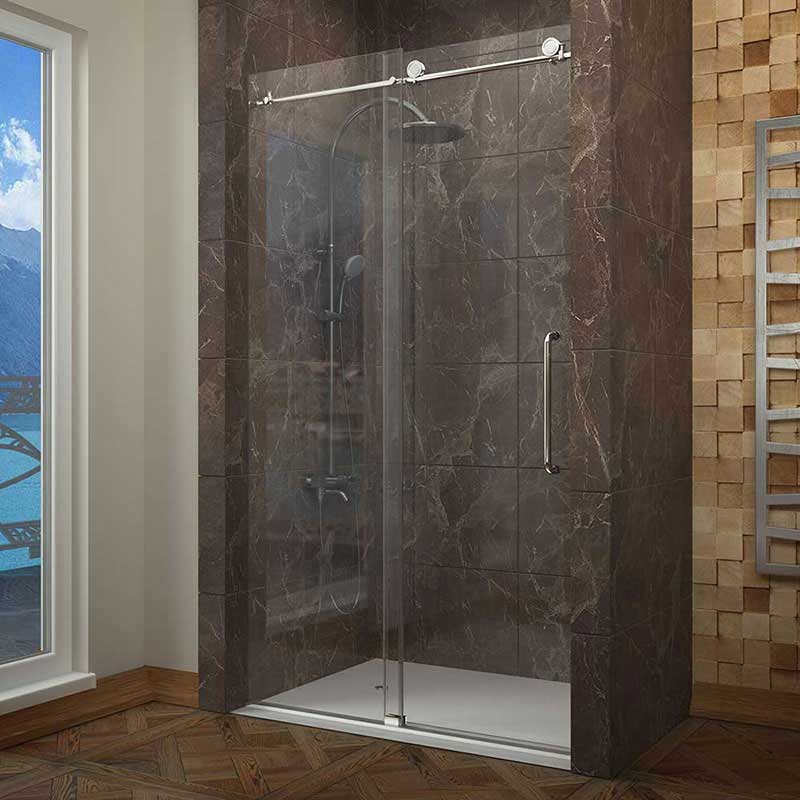 Anzzi MADAM Series 60 in. by 76 in. Frameless Sliding shower door in Chrome with Handle