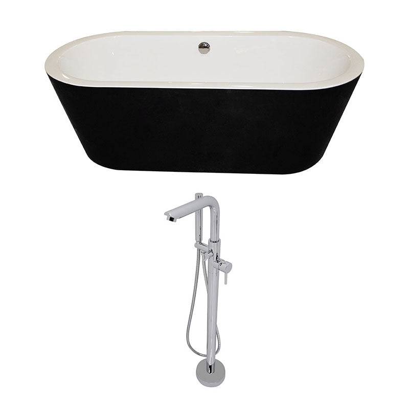 Anzzi Dualita 5.3 ft. Acrylic Freestanding Non-Whirlpool Bathtub in Black and Sens Series Faucet in Chrome