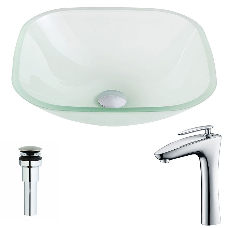 Anzzi Vista Series Deco-Glass Vessel Sink in Lustrous Frosted Finish with Crown Faucet in Chrome