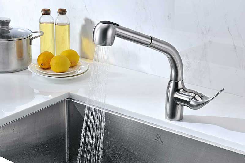 Anzzi Harbour Pull Out Single Handle Kitchen Faucet in Brushed Nickel 4
