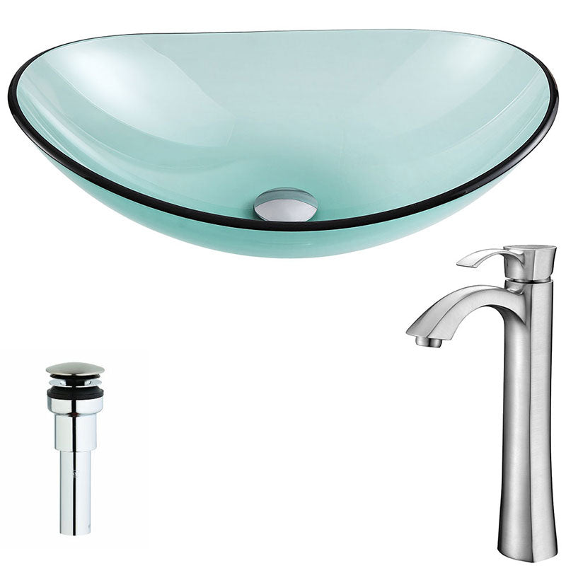 Anzzi Major Series Deco-Glass Vessel Sink in Lustrous Green Finish with Harmony Faucet in Brushed Nickel
