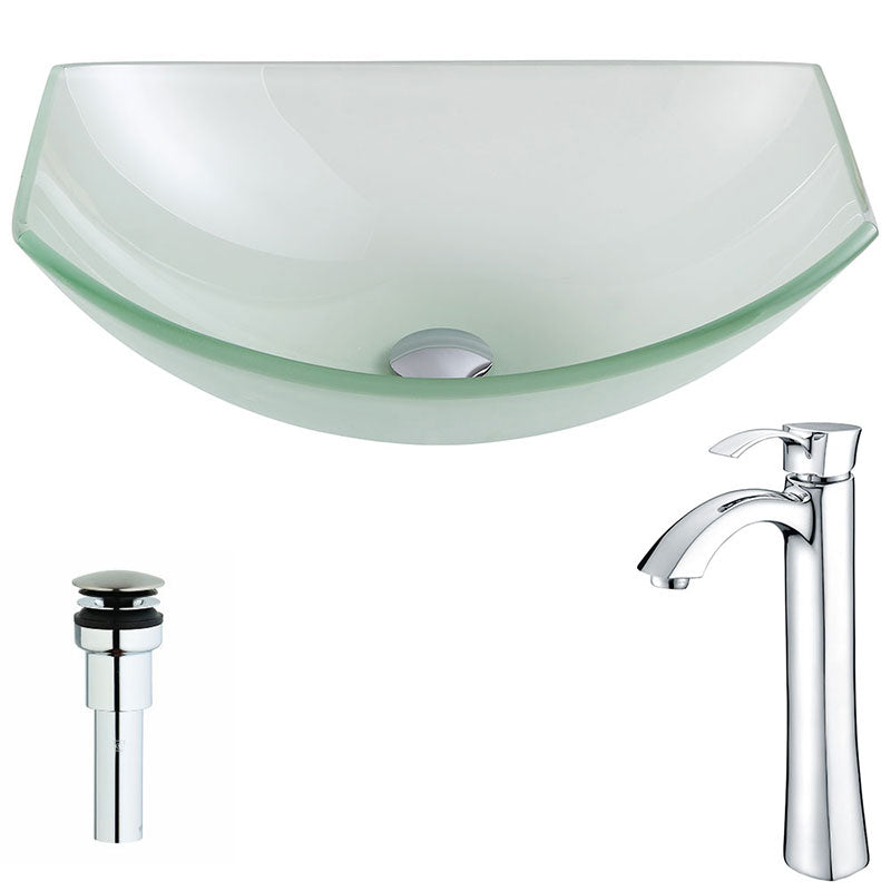 Anzzi Pendant Series Deco-Glass Vessel Sink in Lustrous Frosted with Harmony Faucet in Chrome