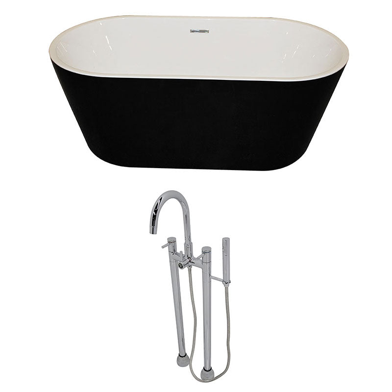 Anzzi Dualita 5.8 ft. Acrylic Freestanding Non-Whirlpool Bathtub in Black and Sol Series Faucet in Chrome