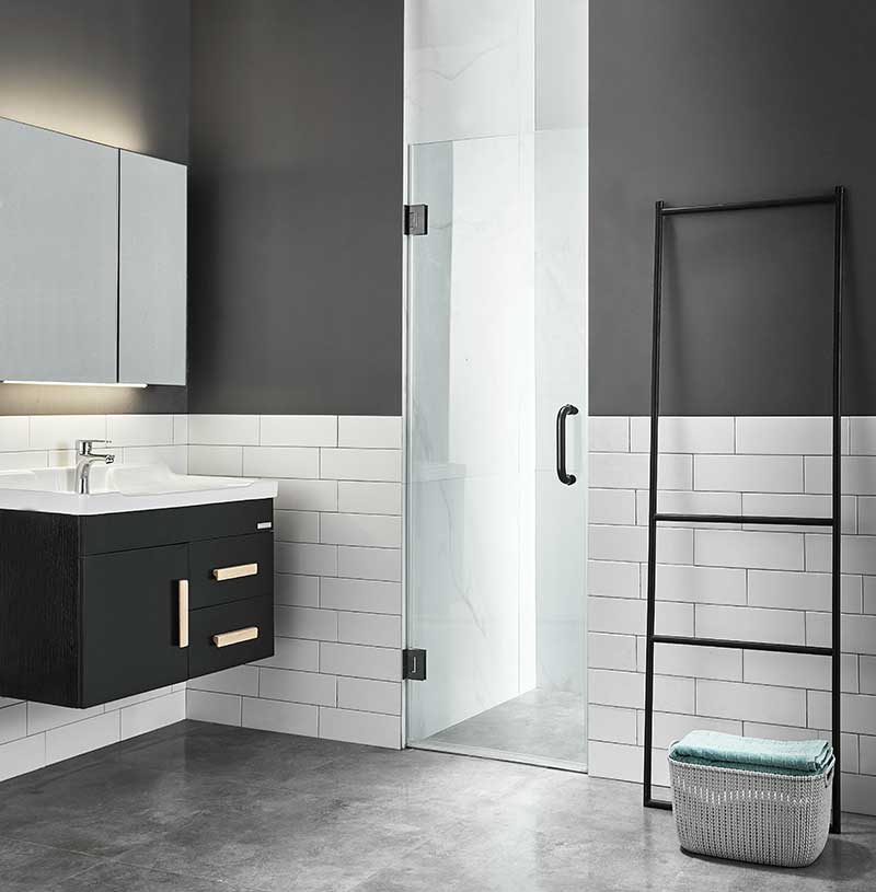 Anzzi Fellow Series 30 in. x 72 in. Frameless Hinged Shower Door in Matte Black with Handle SD-AZ09-02MB 5