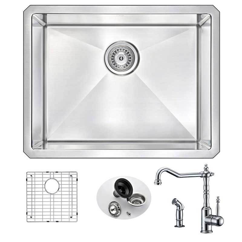 Anzzi VANGUARD Undermount Stainless Steel 23 in. Single Bowl Kitchen Sink and Faucet Set with Locke Faucet in Polished Chrome