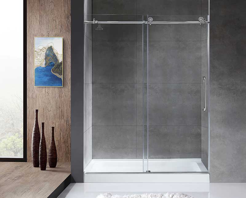 Anzzi Leon Series 60 in. by 76 in. Frameless Sliding Shower Door in Brushed Nickel with Handle SD-AZ8077-02CH 4