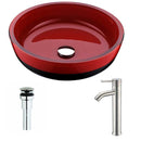 Anzzi Schnell Series Deco-Glass Vessel Sink in Lustrous Red and Black with Fann Faucet in Brushed Nickel