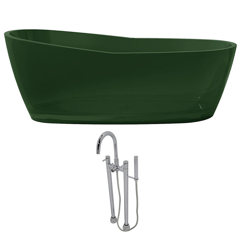 Anzzi Ember 5.4 ft. Man-Made Stone Freestanding Non-Whirlpool Bathtub in Emerald Green and Sol Series Faucet in Chrome