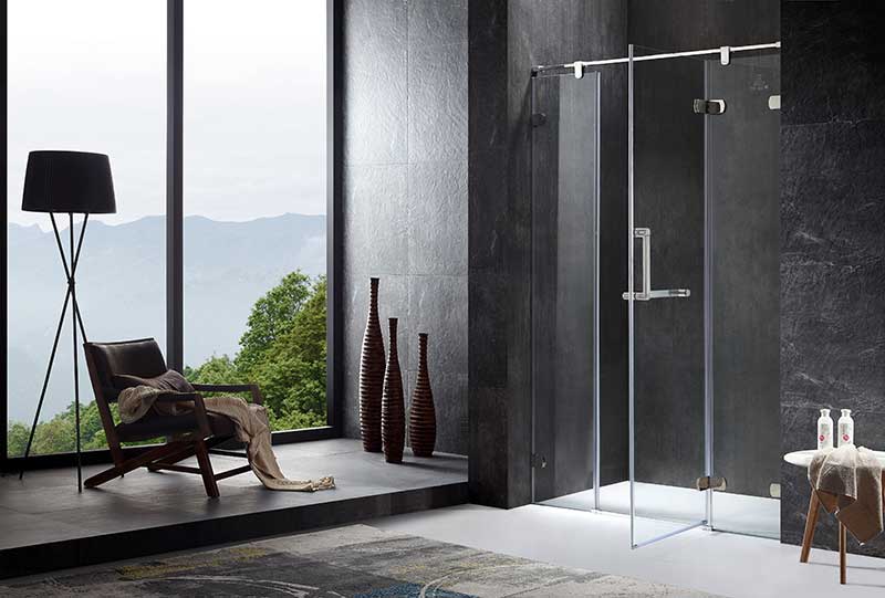 Anzzi Emperor Series Right Side 55.11 in. x 78.74 in. Semi-Frameless Hinged Shower Door in Chrome with Handle SD-AZ35CH-R 2
