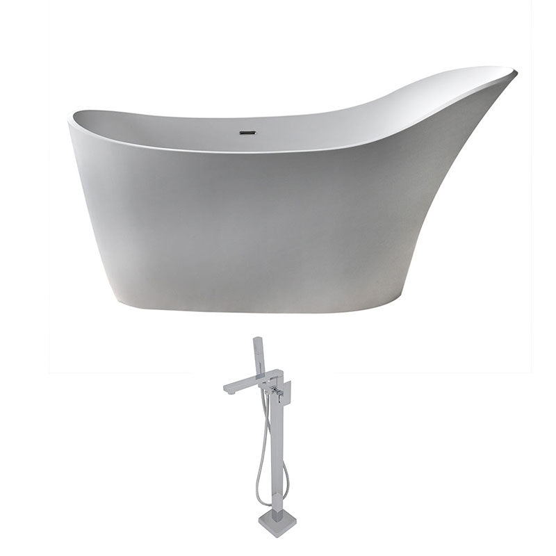 Anzzi Alto 5.6 ft. Man-Made Stone Freestanding Non-Whirlpool Bathtub in Matte White and Dawn Series Faucet in Chrome