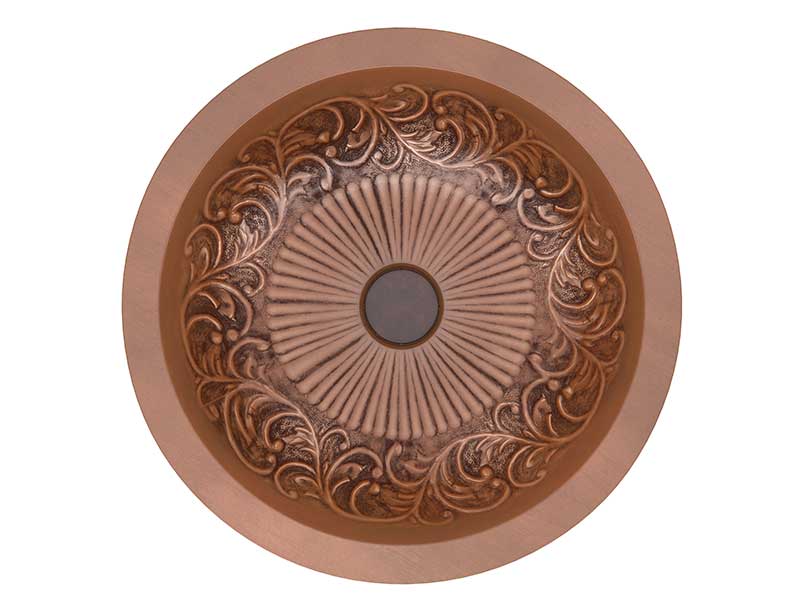 Anzzi Thessaly 17 in. Handmade Vessel Sink in Polished Antique Copper with Floral Design Interior BS-007 5