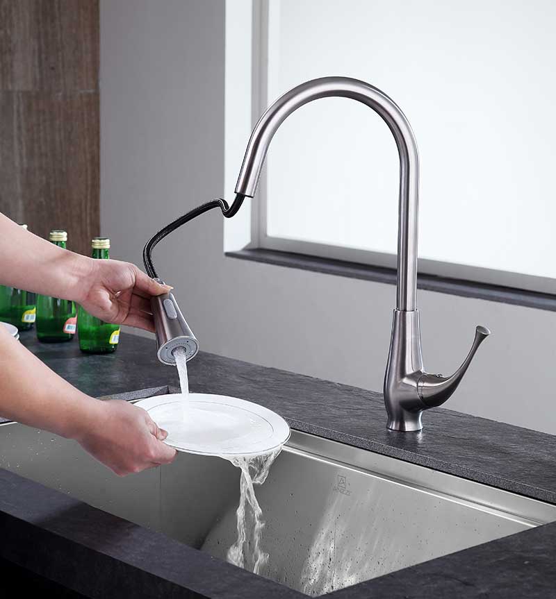 Anzzi Meadow Single-Handle Pull-Out Sprayer Kitchen Faucet in Brushed Nickel KF-AZ217BN 8
