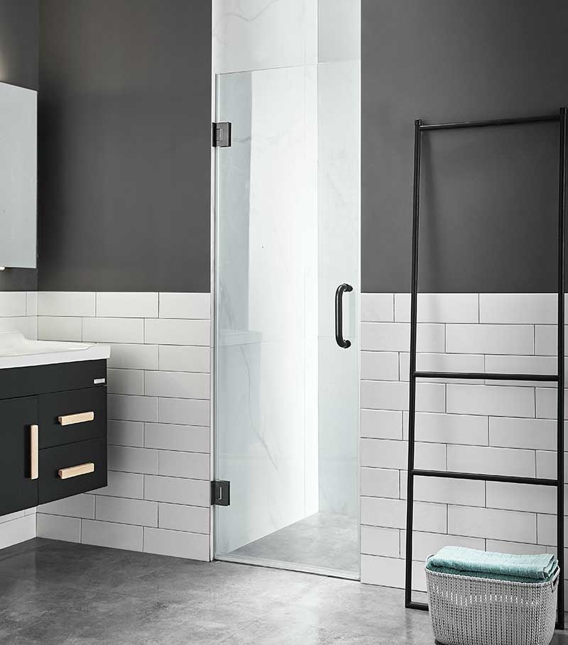 Anzzi Fellow Series 24 in. by 72 in. Frameless Hinged Shower Door in Matte Black with Handle SD-AZ09-01MB