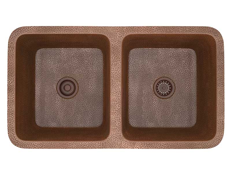 Anzzi Eastern Drop-in Handmade Copper 32 in. 0-Hole 50/50 Double Bowl Kitchen Sink in Hammered Antique Copper SK-032 5